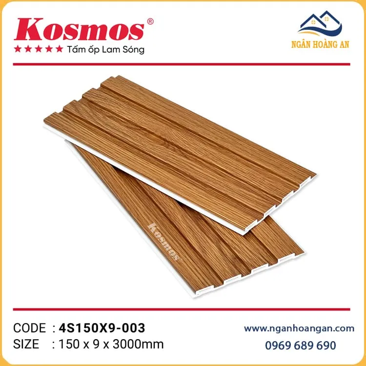 Tấm Nhựa Ốp Tường  Lam Sóng Nhựa Giả Gỗ Kosmos 4S150X9-003